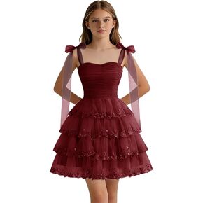 Short Homecoming Dress for Teens Tulle Lace Appliques Flower Girl Dresses Tiered Girls Prom Dress with Bows in Saudi Arabia
