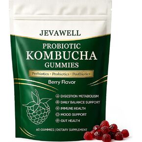 Jevawell Kombucha Gummies | Probiotic Kombucha Gummies Supplement for Women | with Postbiotics, Probiotics, Prebiotics | Support Gut Health | Bloating Comfort | Enhance Immunity | 60 Gummies in Saudi Arabia