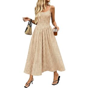 Relipop Women's Summer Midi Dresses 2026 Casual Plaid Sleeveless Spaghetti Strap Smocked Tiered Beach Sundress & Pockets in Saudi Arabia