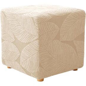 Ottoman Cover Square Stretch Soft Folding Storage Ottoman Slipcovers Leaves Jacquard Cube Footrest Stool Cover Protector with Elastic Band for Living Room Bedroom Set of 1 Olive Green in Saudi Arabia