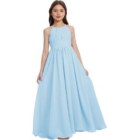 Halter Junior Bridesmaid Dresses Chiffon Flower Girl Dress Sleeveless Party Pageant Gown with Bow Belt in Saudi Arabia