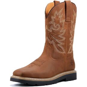SUREWAY Mens Western Square Toe Cowboy Boots for Men,Soft/Steel Toe Full Grain Leather Slip On Pull On Work Boots for Construction Farming in Kuwait