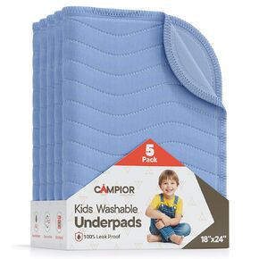 Washable Underpads Medium 18" x 24" (Pack of 5) - Reusable Waterproof Bed Pad for Babies and Kids Extra Heavy Absorbent Bedwetting Protection Soft Machine Washable, Blue in Saudi Arabia