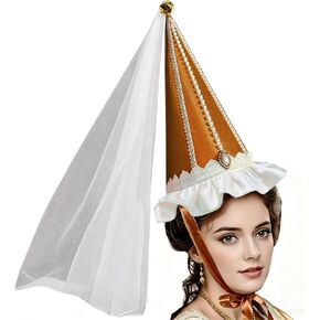 Womens Medieval Hennin Hat with Veil,Cone Pointy Hat for Halloween Christmas Renaissance Costume Party in Saudi Arabia