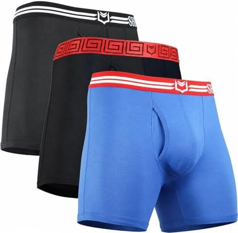 SHEATH 4.0 | 3-Pack Bundle | Men's Modal Dual Pouch Boxer Briefs | Premium Comfort Underwear - Black/Red, Black/White, Blue/Red - Medium in Saudi Arabia
