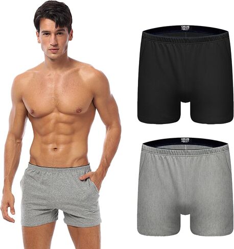 Men's Underwear Boxer Briefs Relaxed Fit Breathable Stretchy Soft Trunk Underwear with Pocket 2 Pack in Kuwait