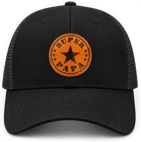 World's Best Dad & Super Papa Trucker Hat, Leather Patch Baseball Cap, for Dad Husband Grandpa in Saudi Arabia
