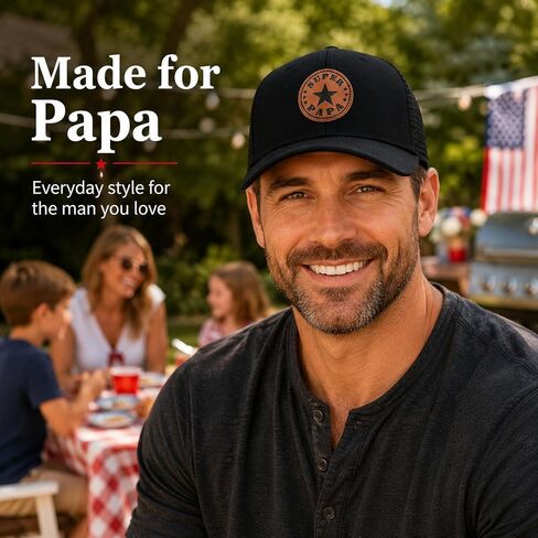 World's Best Dad & Super Papa Trucker Hat, Leather Patch Baseball Cap, for Dad Husband Grandpa in Saudi Arabia