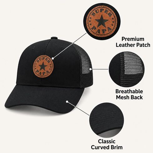 World's Best Dad & Super Papa Trucker Hat, Leather Patch Baseball Cap, for Dad Husband Grandpa in Saudi Arabia