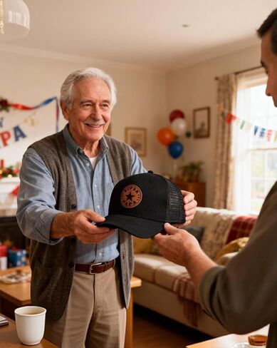 World's Best Dad & Super Papa Trucker Hat, Leather Patch Baseball Cap, for Dad Husband Grandpa in Saudi Arabia