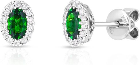 14K White Gold Genuine Tsavorite 1/2 Ct Oval Stud Earrings with Diamonds Halo in Kuwait