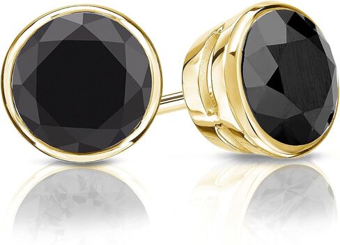 14k Yellow Gold Round Black Diamond Bezel-set Stud Earrings (1/2-4 ct, Black) Screw-Back in Kuwait