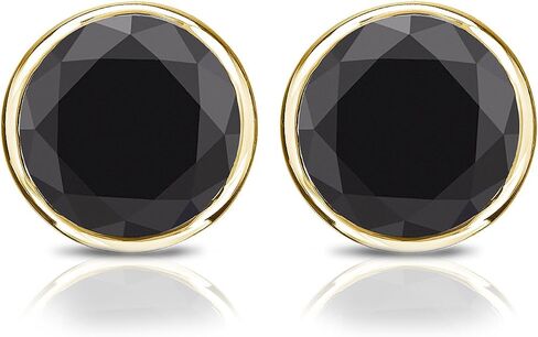 14k Yellow Gold Round Black Diamond Bezel-set Stud Earrings (1/2-4 ct, Black) Screw-Back in Kuwait