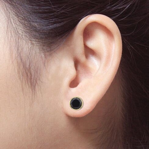 14k Yellow Gold Round Black Diamond Bezel-set Stud Earrings (1/2-4 ct, Black) Screw-Back in Kuwait
