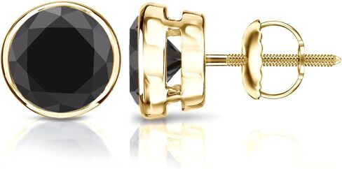 14k Yellow Gold Round Black Diamond Bezel-set Stud Earrings (1/2-4 ct, Black) Screw-Back in Kuwait