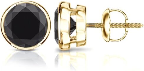 14k Yellow Gold Round Black Diamond Bezel-set Stud Earrings (1/2-4 ct, Black) Screw-Back in Kuwait