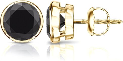 14k Yellow Gold Round Black Diamond Bezel-set Stud Earrings (1/2-4 ct, Black) Screw-Back in Kuwait