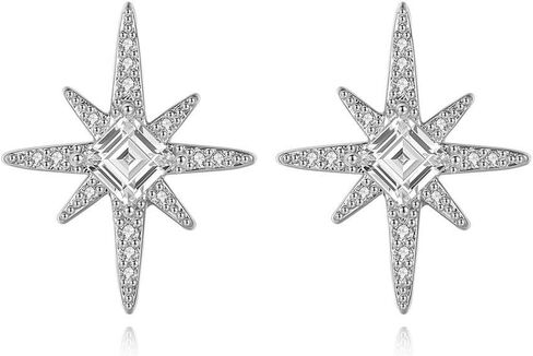 14K Gold Petite Starburst Asscher Cut Moissanite Stud Earrings, Fine Jewelry for Women in Kuwait
