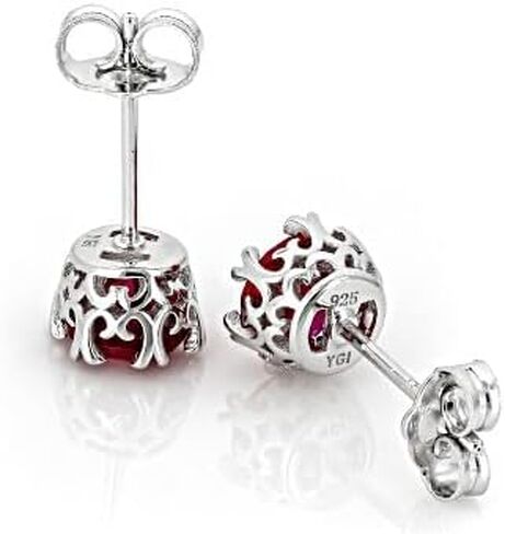 JTV Birthstone Stud Earrings for Women – Emerald Green CZ, Lab Created Ruby & Blue Sapphire Simulant – Rhodium Over Sterling Silver Long Post Earrings - 7 mm in Kuwait