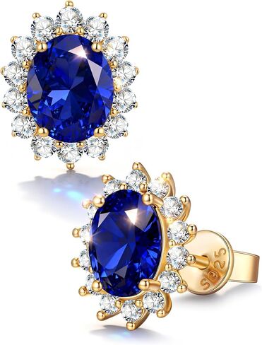 GONA Certified 2.4 Cttw Lab Grown Royal Blue Sapphire Earrings, Hypoallergenic Adjustable Studs, 925 Sterling Silver 14K Gold Plated, GRC Certified Eco-Friendly Fine Jewelry for Mother's Day in Saudi Arabia