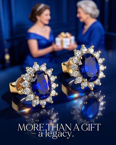 GONA Certified 2.4 Cttw Lab Grown Royal Blue Sapphire Earrings, Hypoallergenic Adjustable Studs, 925 Sterling Silver 14K Gold Plated, GRC Certified Eco-Friendly Fine Jewelry for Mother's Day in Saudi Arabia