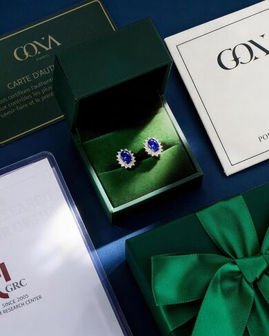 GONA Certified 2.4 Cttw Lab Grown Royal Blue Sapphire Earrings, Hypoallergenic Adjustable Studs, 925 Sterling Silver 14K Gold Plated, GRC Certified Eco-Friendly Fine Jewelry for Mother's Day in Saudi Arabia