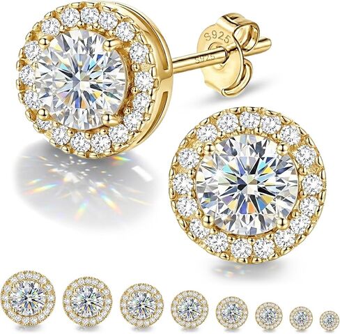 TenKa Stud Earrings for Women Men, 14K Gold Plated 925 Sterling Silver Earrings, Small Round Halo Cubic Zirconia Simulated Fake Diamond Hypoallergenic Studs in Kuwait