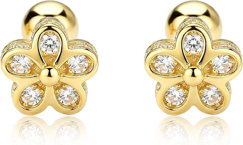 14K Gold Plated Nature Stud Earrings for Women Sterling Silver Hypoallergenic Cubic Zirconia Flower Butterfly Design 4mm Screw Back Minimalist Everyday Jewelry Gift in Kuwait