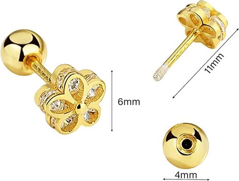 14K Gold Plated Nature Stud Earrings for Women Sterling Silver Hypoallergenic Cubic Zirconia Flower Butterfly Design 4mm Screw Back Minimalist Everyday Jewelry Gift in Kuwait