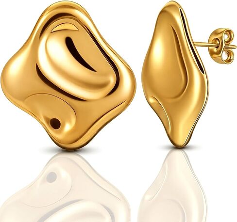 Musment® Gold Earrings for Women, 14K Gold Plated Chunky Stud Earrings, Lightweight Hypoallergenic Statement Earrings for Sensitive Ears, Daily Wear, Trendy Jewelry Gift Box in Saudi Arabia