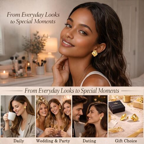 Musment® Gold Earrings for Women, 14K Gold Plated Chunky Stud Earrings, Lightweight Hypoallergenic Statement Earrings for Sensitive Ears, Daily Wear, Trendy Jewelry Gift Box in Saudi Arabia