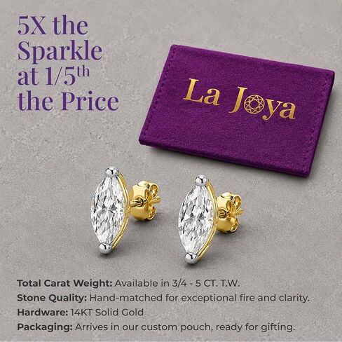 Diamond Stud Earrings for Women | 1/4-5 CTTW Certified Lab Grown Diamond Studs | 14K Solid White or Yellow Gold | Variety of Shapes to Choose From | Certified by Gemologists in Kuwait