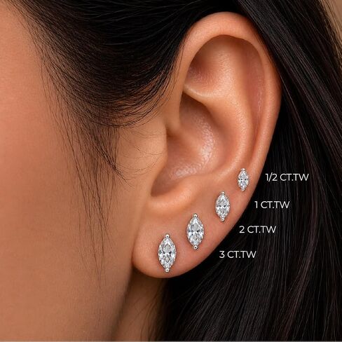 Diamond Stud Earrings for Women | 1/4-5 CTTW Certified Lab Grown Diamond Studs | 14K Solid White or Yellow Gold | Variety of Shapes to Choose From | Certified by Gemologists in Kuwait