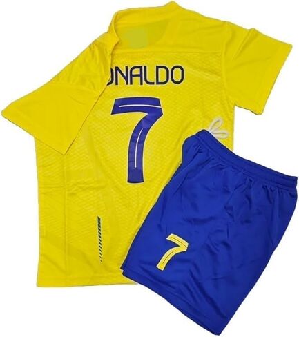 Youth Soccer Jersey 7 Uniform Set Breathable Soccer Football Training Outfits Gifts Yellow in Kuwait