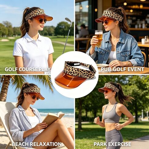 Adjustable Leopard Print Sun Visor Hat with UV Protection, Comfortable Headband Sun Hat for Outdoor Activities, Sports, Beach, Golf Brown in Saudi Arabia