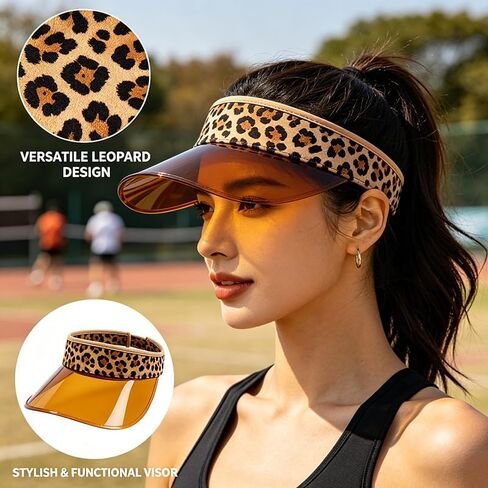 Adjustable Leopard Print Sun Visor Hat with UV Protection, Comfortable Headband Sun Hat for Outdoor Activities, Sports, Beach, Golf Brown in Saudi Arabia