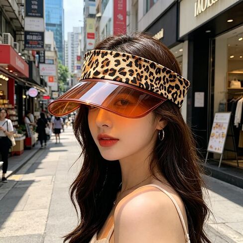 Adjustable Leopard Print Sun Visor Hat with UV Protection, Comfortable Headband Sun Hat for Outdoor Activities, Sports, Beach, Golf Brown in Saudi Arabia