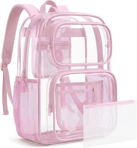 mommore Clear Backpack Set for School, Large Heavy Duty Transparent Bookbag with Pencil Bag for Boys Girls, 17 inch See Through PVC Plastic Backpack with DIY Patches for College Work Casual in Saudi Arabia