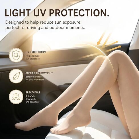 UV Protection Sheer Pantyhose - Skin-Perfecting Nude Tights for Women - Ultra-Thin Sun Protection Stockings - Anti-Snag Reinforced Toe - Lightweight Breathable Fair Skin Flawless Sheer Tights in Saudi Arabia