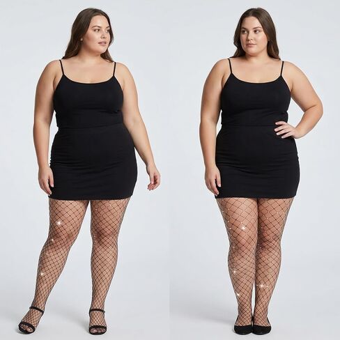 4 Pairs Women's Plus Size Fishnet Tights Sparkly Rhinestone High Waist Stocking Pantyhose Party Concert Stockings in Kuwait