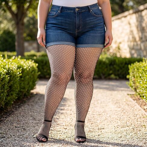 4 Pairs Women's Plus Size Fishnet Tights Sparkly Rhinestone High Waist Stocking Pantyhose Party Concert Stockings in Kuwait