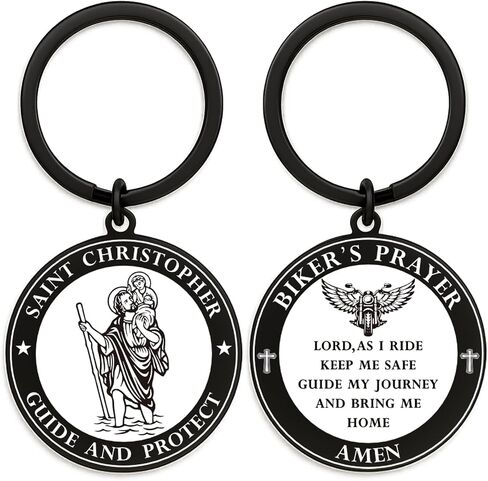 Motorcycle Keychain for Men, Saint Christopher Biker Prayer Keychain, Ride Safe Come Home Safe, Christian Motorcycle Rider Gifts in Saudi Arabia