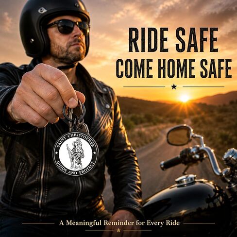 Motorcycle Keychain for Men, Saint Christopher Biker Prayer Keychain, Ride Safe Come Home Safe, Christian Motorcycle Rider Gifts in Saudi Arabia