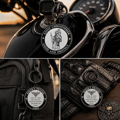Motorcycle Keychain for Men, Saint Christopher Biker Prayer Keychain, Ride Safe Come Home Safe, Christian Motorcycle Rider Gifts in Saudi Arabia