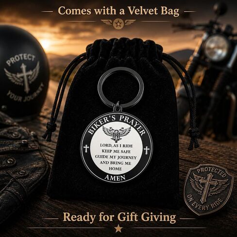 Motorcycle Keychain for Men, Saint Christopher Biker Prayer Keychain, Ride Safe Come Home Safe, Christian Motorcycle Rider Gifts in Saudi Arabia