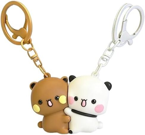 Set of 2 Cute Bubu and Dudu Magnetic Couple Keychains, Cartoon Bear Keychains, Perfect for Women's Backpacks, Car Keys, and as Valentine's Day Gifts in Saudi Arabia