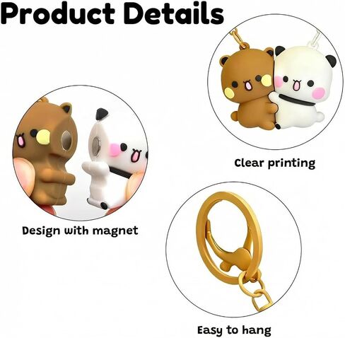 Set of 2 Cute Bubu and Dudu Magnetic Couple Keychains, Cartoon Bear Keychains, Perfect for Women's Backpacks, Car Keys, and as Valentine's Day Gifts in Saudi Arabia