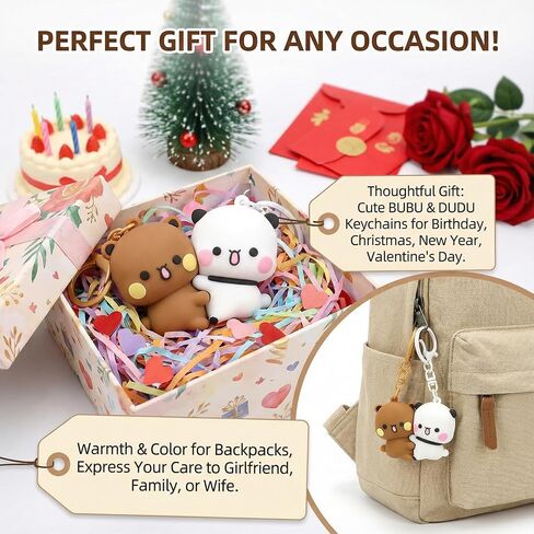 Set of 2 Cute Bubu and Dudu Magnetic Couple Keychains, Cartoon Bear Keychains, Perfect for Women's Backpacks, Car Keys, and as Valentine's Day Gifts in Saudi Arabia