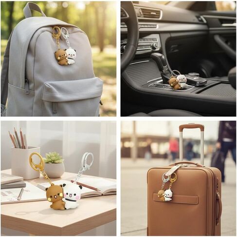 Set of 2 Cute Bubu and Dudu Magnetic Couple Keychains, Cartoon Bear Keychains, Perfect for Women's Backpacks, Car Keys, and as Valentine's Day Gifts in Saudi Arabia