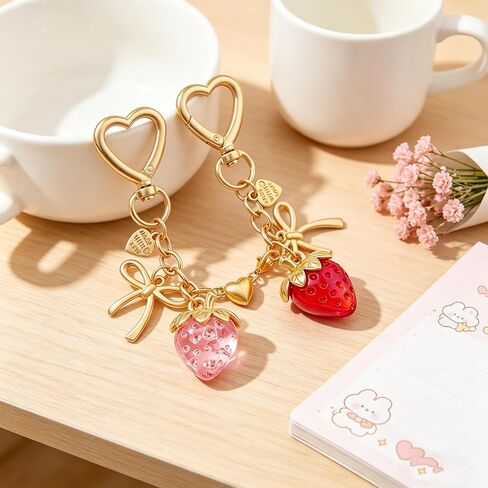 Cute Strawberry Keychains Friendship Couples Matching BFF Keychains for ToteBag Purse Charm Best Friends Gift in Saudi Arabia